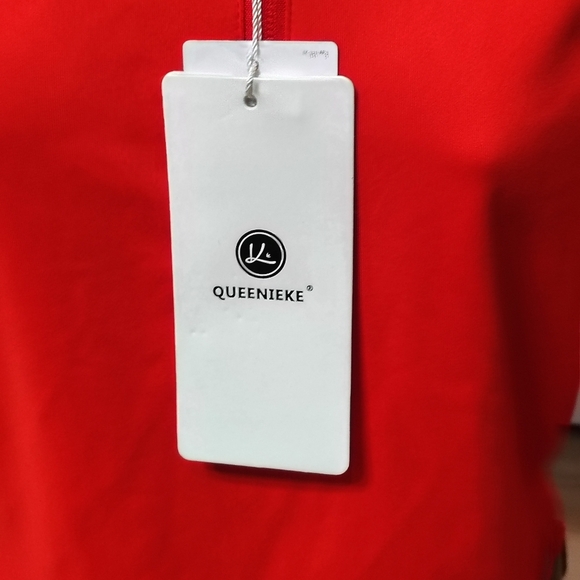 Lycra Queenieke Red Women's LG Long Sleeve Workout Shirt Half Zip Athletic Slim - Picture 3 of 9